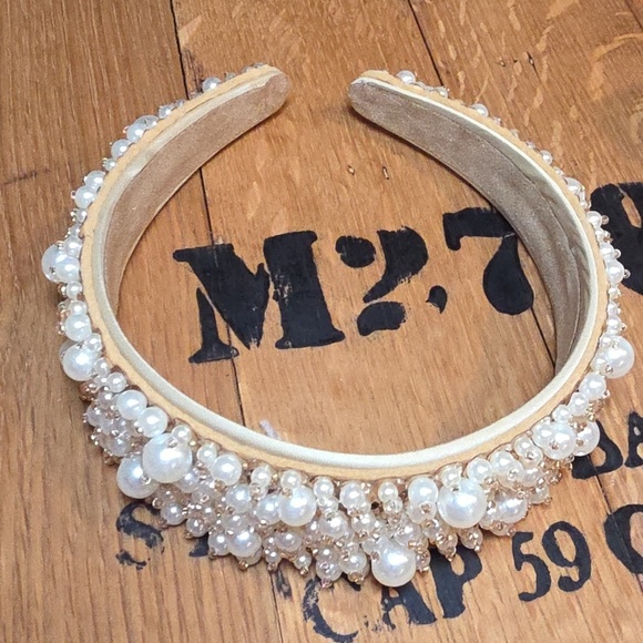 Anthropologie Pearl Embellished Headband NWOT Hand Sewn Beautiful main image 6